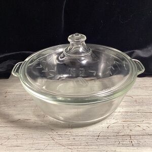 Vintage Pyrex Floral Etched Covered Dish